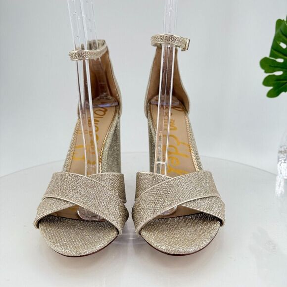 Sam Edelman Womens Yancy Heeled Ankle Strap Sandals Size 10 M Silver Shimmer - Picture 5 of 16